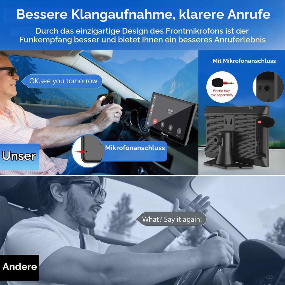 CARPURIDE C98 Kabelgebundenes/Kabelloses Carplay &amp; Android Auto Tragbares Autoradio, 9-Zoll-HD-Touch