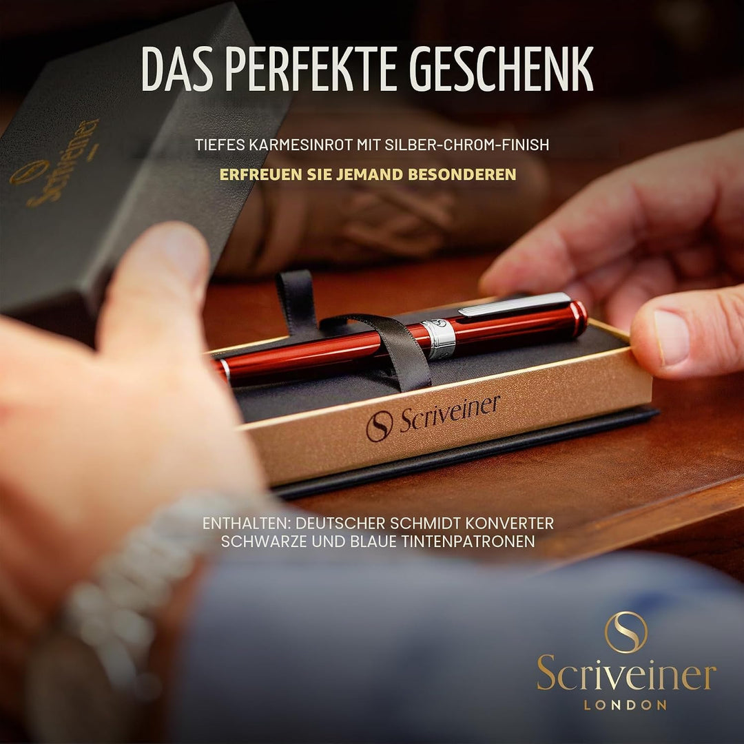 Scriveiner Deep Crimson Red Füllhalter Chromapplikationen, Schmidt-Feder (fein), bestes Geschenk für