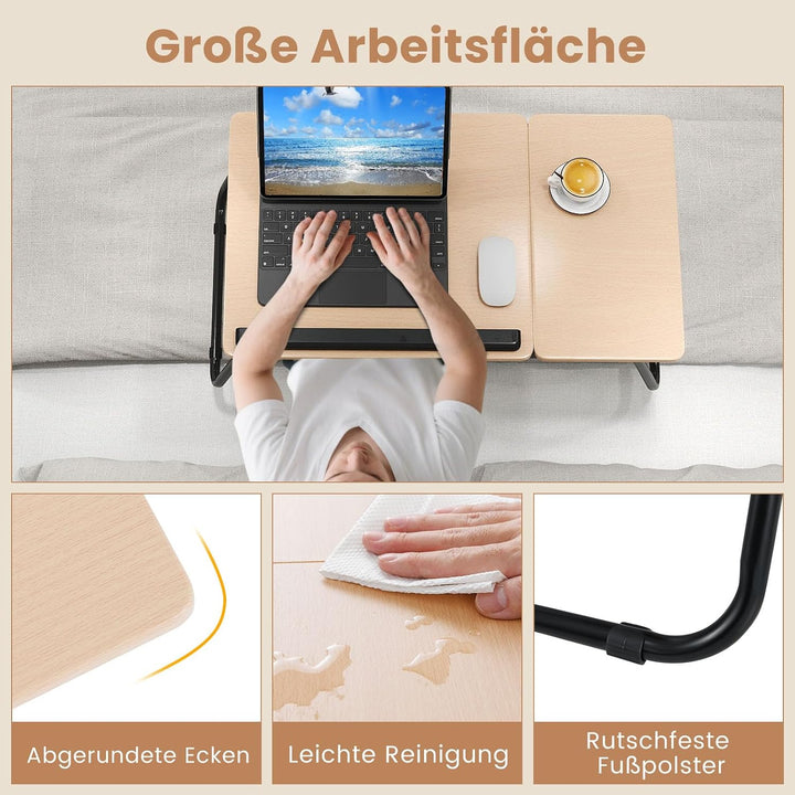 COSTWAY Laptoptisch klappbar, 4-Fach höhenverstellbar, Betttisch Notebooktisch faltbar, Betttablett