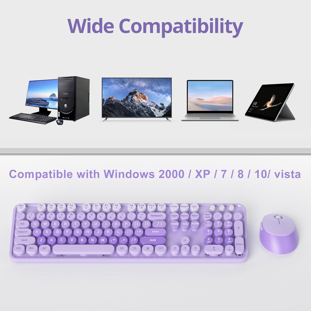 SOLIDEE kabellose Tastatur und Maus - 2.4GHz Runde Tastenkappe mit Ziffernblock, 104 ergonomische Ta