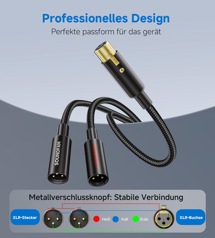 XLR Splitter Kabel 1M, Professional XLR Y Splitter 1 Buchse Auf 2 Stecker 3-Pol Balanciertes Mikrofo