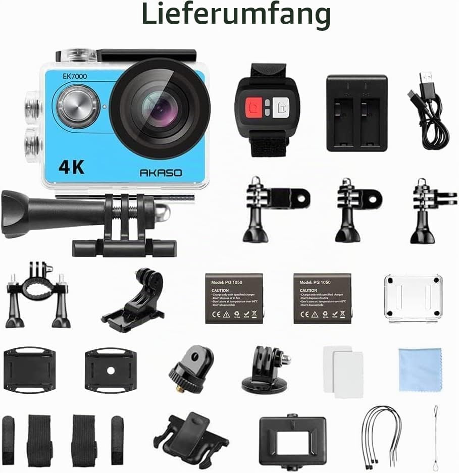 AKASO Action Cam EK7000 4K30FPS Action Kamera 170° Weitwinkel HD Unterwasserkamera 20MP WiFi wasserd