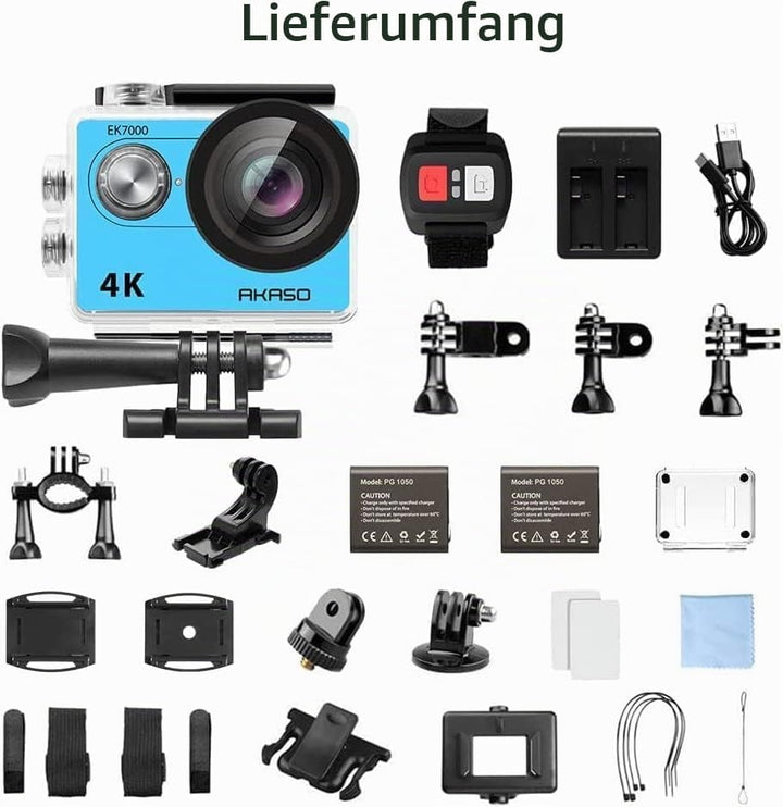 AKASO Action Cam EK7000 4K30FPS Action Kamera 170° Weitwinkel HD Unterwasserkamera 20MP WiFi wasserd