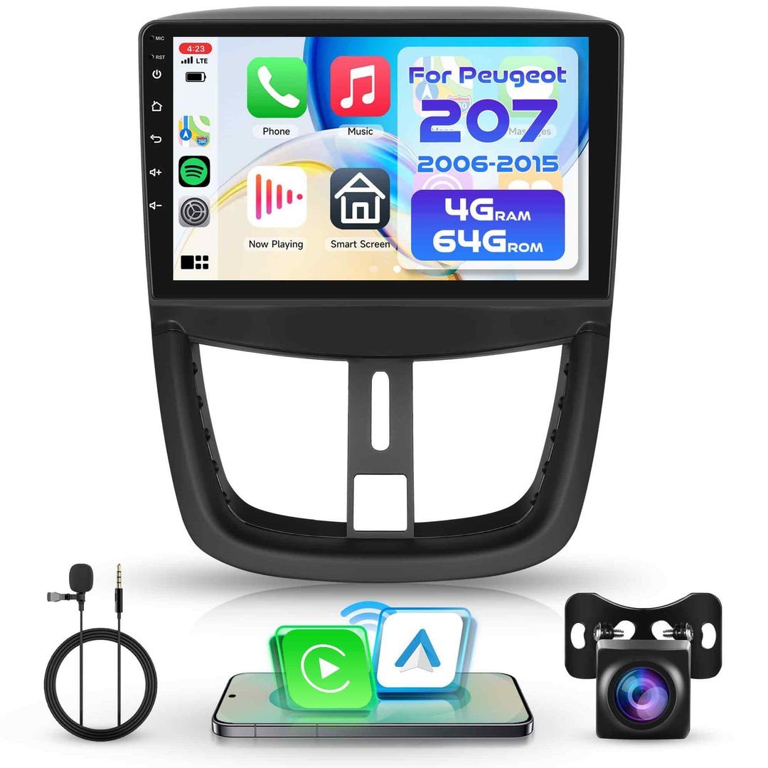 4G+64G Rimoody 9'' Autoradio Android für Peugeot 207 2006-2015 mit Wireless Carplay Android Auto Tou
