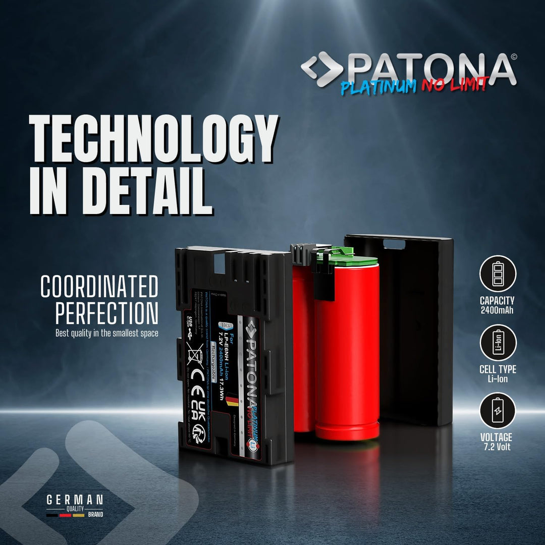 PATONA Platinum USB-C Akku LP-E6NH Kompatibel mit Canon EOS R5, R6, R6II, R7