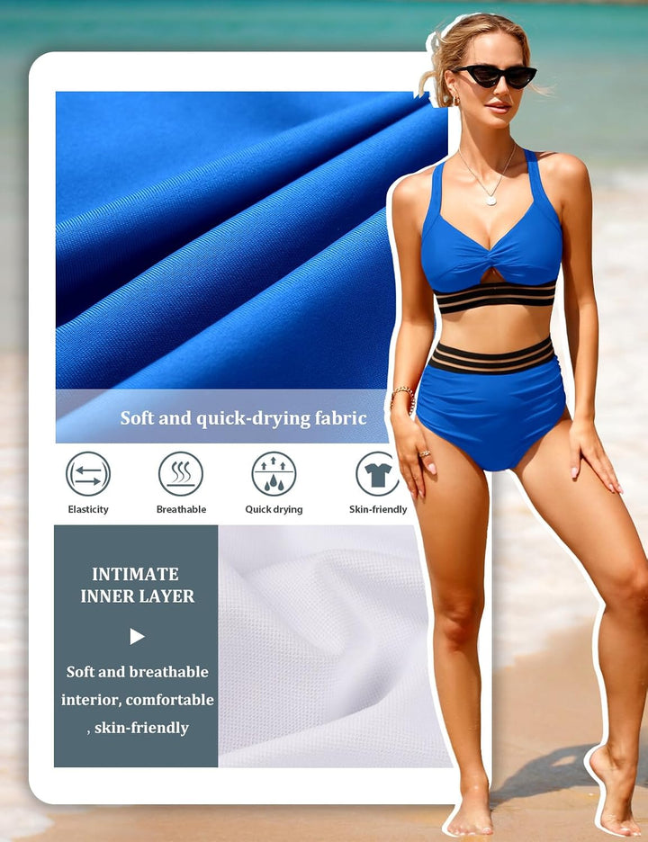 UMIPUBO Bikini Damen Bauchweg High Waist Push Up Bikini Sets Zurück kreuzen Grosse Brüste Bademode S