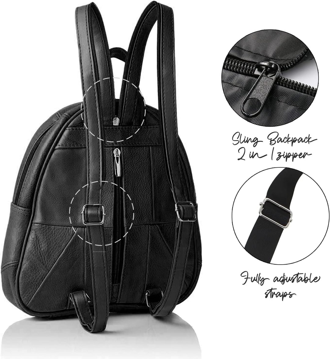 Woodland Leathers Modischer Damenrucksack, klein, schwarz, mit Anti-Diebstahl-Reissverschluss und Ha