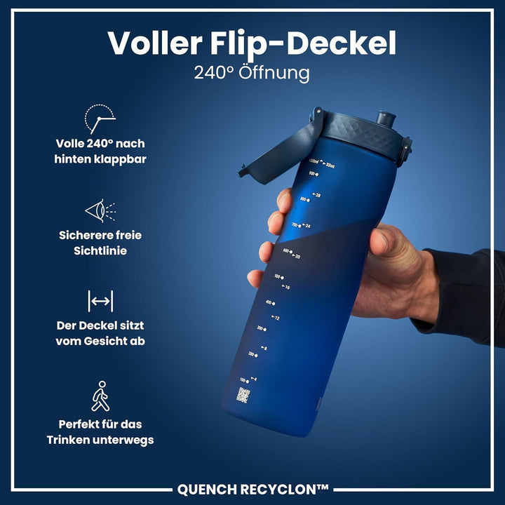 ion8 1 Liter Trinkflasche, 1000ml, Auslaufsicher, Einhandöffnung, Sichere Verriegelung, Spülmaschine