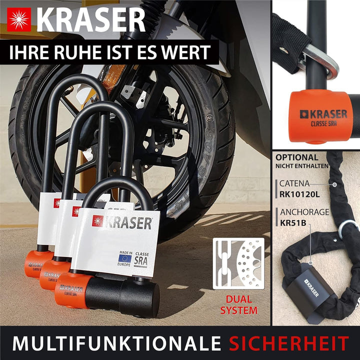 KRASER KR85L Anti-Diebstahl Motorrad Fahrradschloss Bügelschloss Vorhängeschloss U Homologiert SRA-S