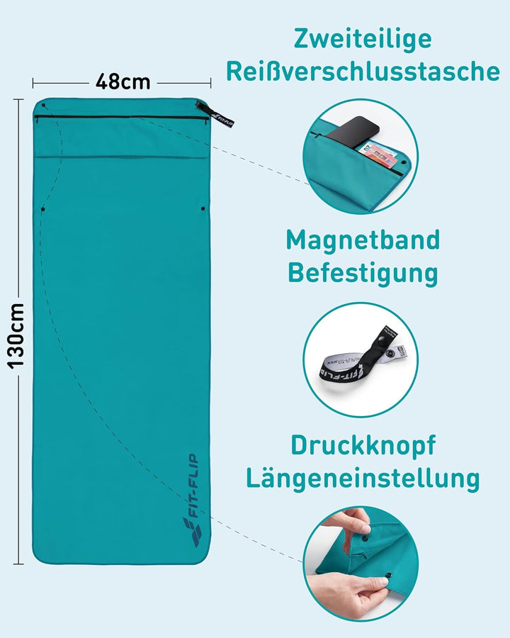 Fit-Flip Fitness Handtuch aus Mikrofaser kompakt und schnelltrocknend | mit Magnet und Reissverschlu
