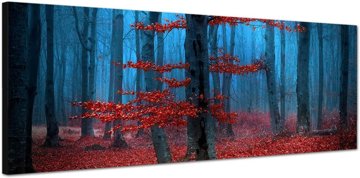 Paul Sinus Art Panoramabild auf Leinwand und Keilrahmen 150x50cm Wald Bäume Laub Herbst Nebel