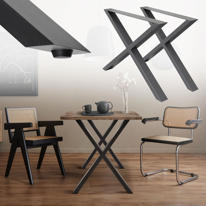 ECD Germany 2X Tischbeine X-Design X-Form, 60 x 72 cm, Anthrazit, pulverbeschichtete Stahl, Industri