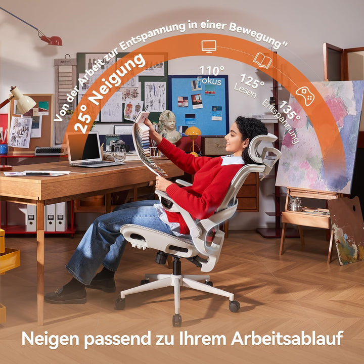 SIHOO Bürostuhl Ergonomisch, Schreibtischstuhl mit 4D Dynamischer Lordosenstütze, Breiter Kopfstütze