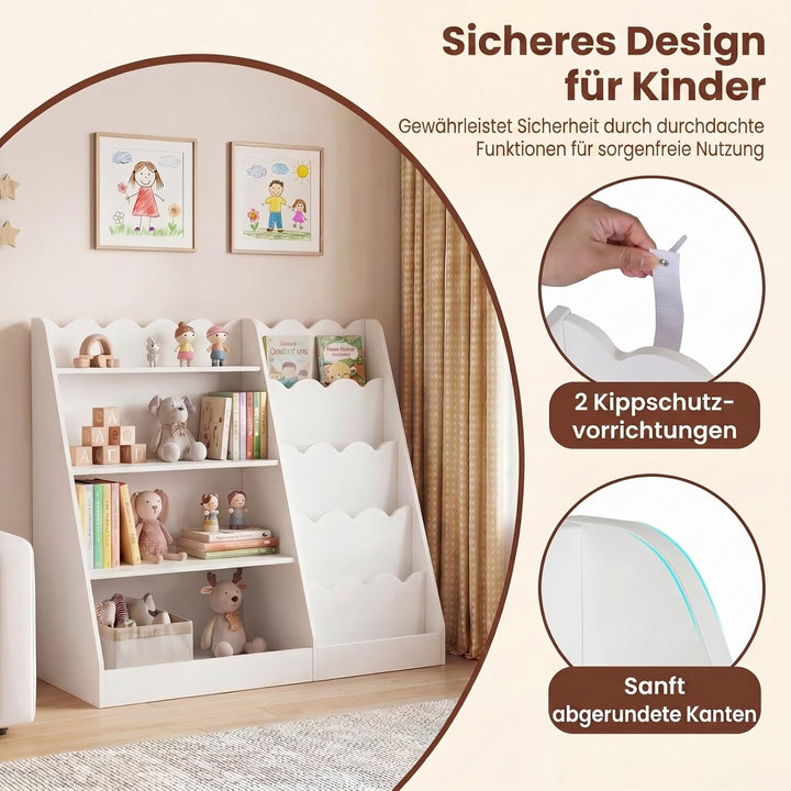 RELAX4LIFE Kinder Bücherregal, Montessori Kinderregal aus Holz, Spielzeugregal mit 4 offenen Fächern