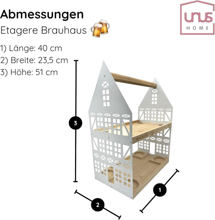 UNUS HOME Etagere Brauhaus, 2 Etagen mit Griff, für Bier, Snacks, Wurst und Käse mit 4 Flaschenhalte