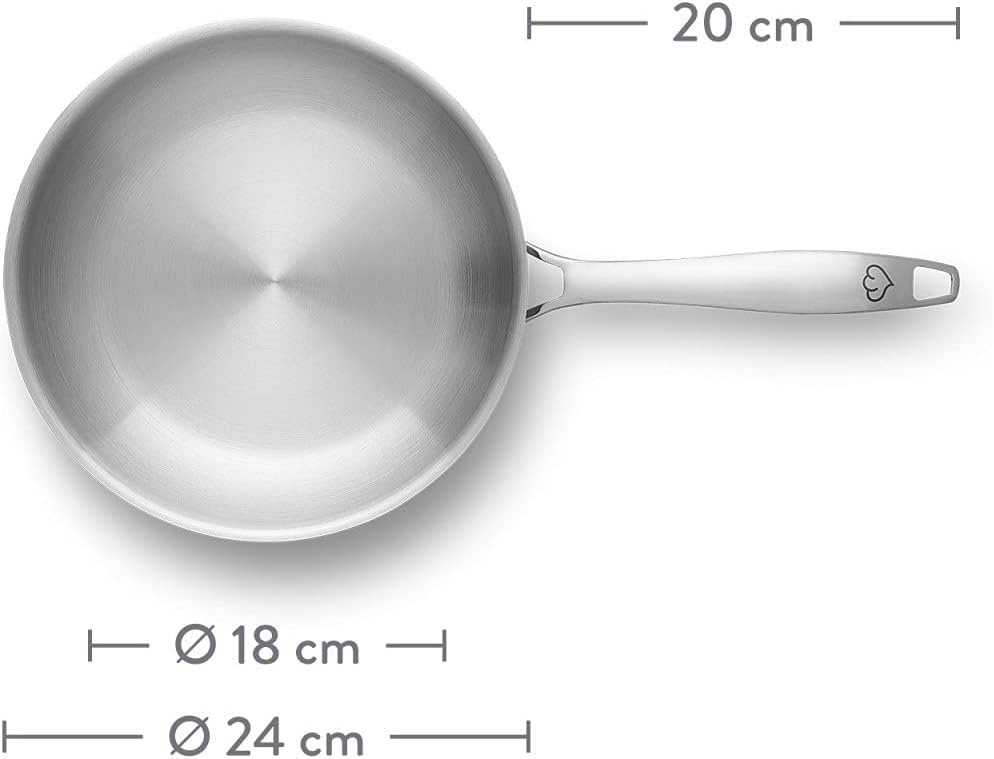 Springlane Edelstahl Bratpfanne Ø 24cm mit Glasdeckel – Induktion, Ofenfest bis 250°C, Unbeschichtet