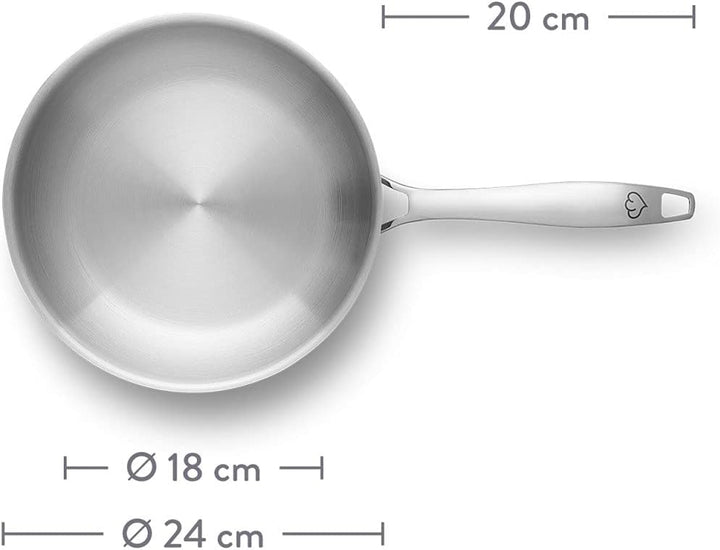 Springlane Edelstahl Bratpfanne Ø 24cm mit Glasdeckel – Induktion, Ofenfest bis 250°C, Unbeschichtet