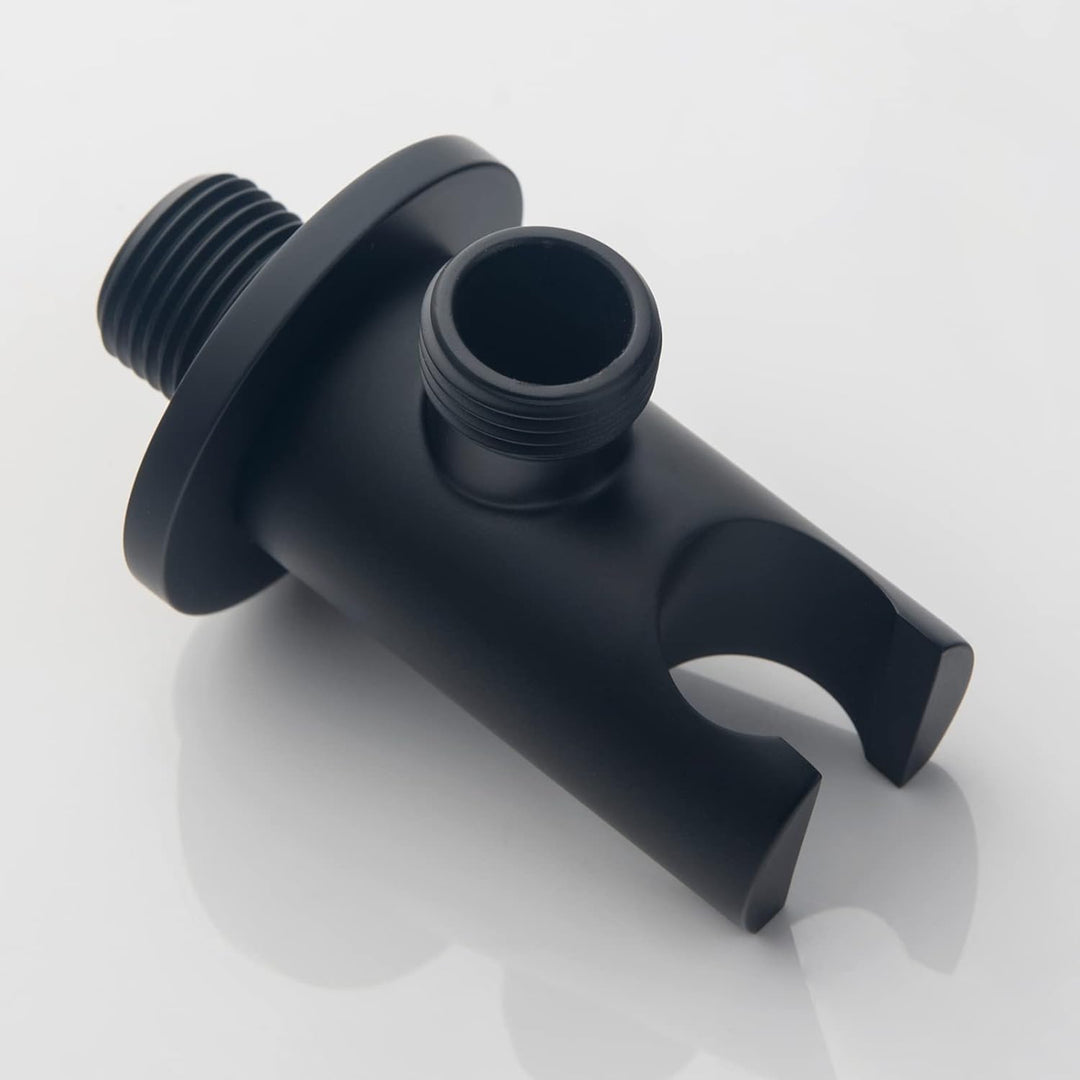 Keymark Wandanschlussbogen mit Brausehalter Schwarz Matt, Messing Schlauchanschluss mit Wandbrauseha