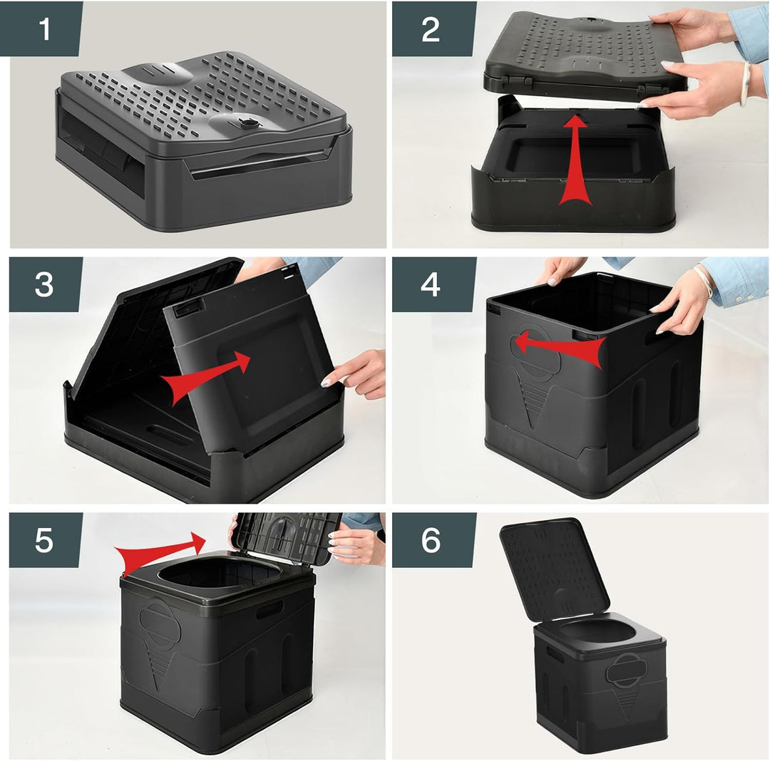 Tragbares Klapptoiletten-Set, 25 L Gross, Maximale Tragung 150KG, 24 Beutel Müllbeutel,Transporttasc