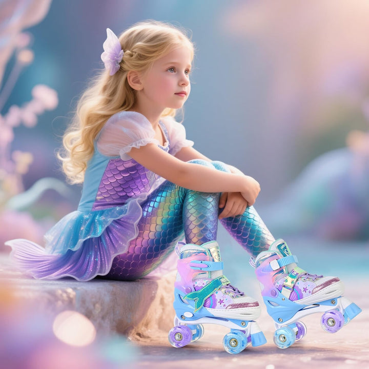 NEMONE Rollschuhe für Mädchen Kinder 4 Grössen Verstellbar Blau Violett Rollschuhe für Kinder Drinne