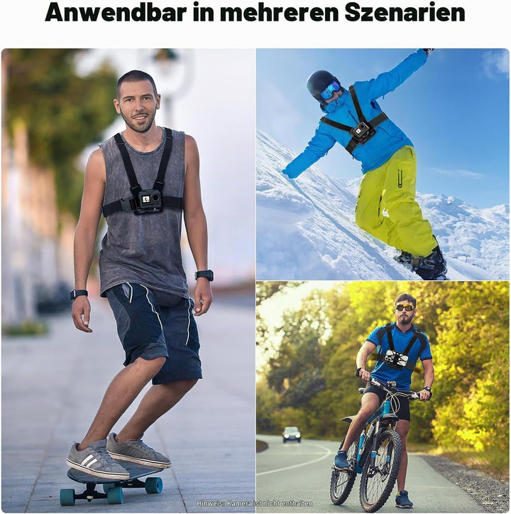 AKASO 6 in 1 Action Cam Brustgurt Kit, kompatibel mit EK7000/EK7000 Pro/Brave 4/Brave 4 Pro/Brave 7