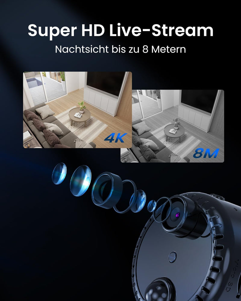 HYCENCY Mini Kamera WLAN Überwachungskamera 4K Live Übertragung Handy WiFi Kleine Kabellos Videoüber