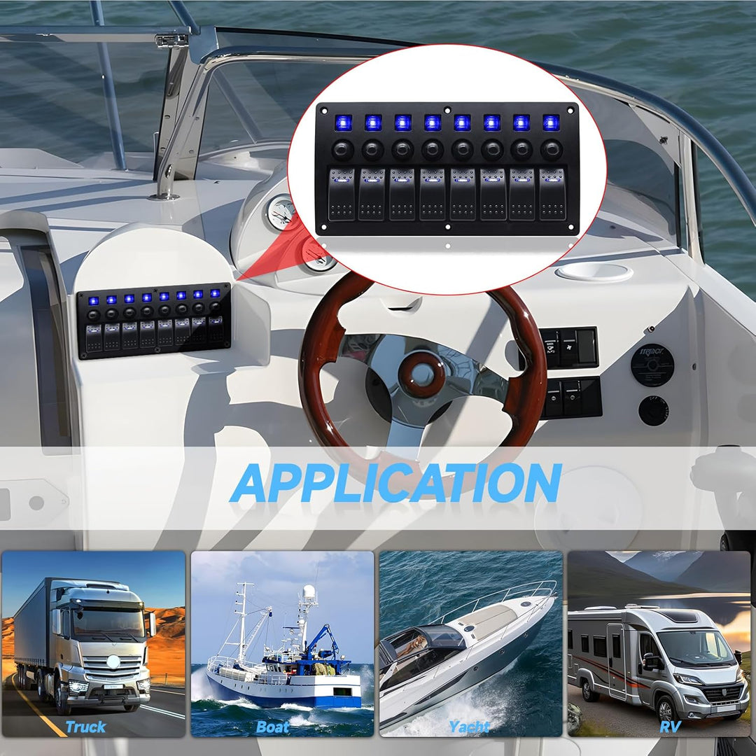 Geloo 8 Gang Marine Schalter Panel Wasserdichte Toggle Rocker Switch Panel 12V /24V Leistungsschalte
