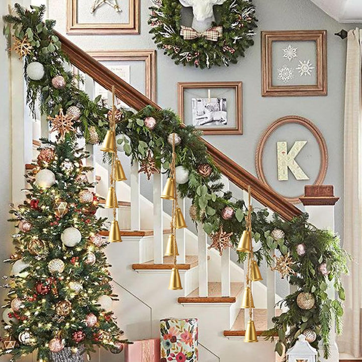 Weihnachtsglocken, goldene Kuhglocken, Weihnachtsdekoration, Innenbereich, 4 Stück, rustikale Messin