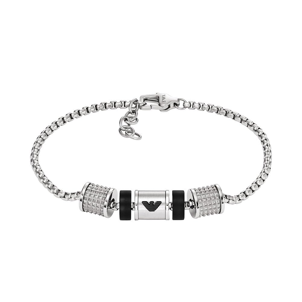 EMPORIO ARMANI Armband für Männer, Onyx Rondelle Armband, Länge: 190mm+20mm, Breite: 36.5mm, Höhe: 8