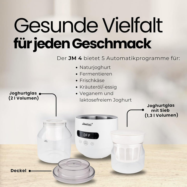 Steba Joghurt-Maker, 1 Joghurtglas mit 2 l Volumen, 1 Joghurtglas mit 1,3 l Volumen, 5 Automatikprog