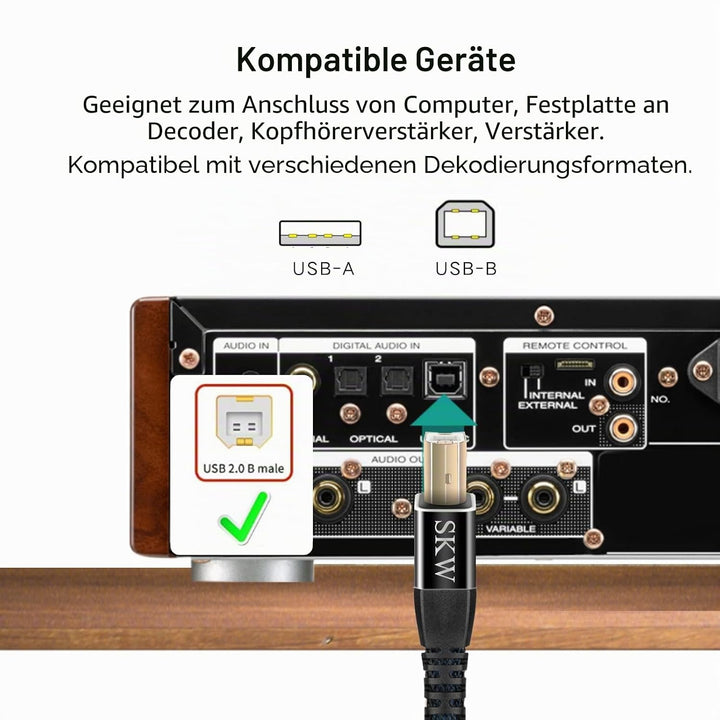 SKW USB Druckerkabel-1M, Scanner Kabel USB A auf USB B 2.0 Drucker Kabel für Computer, Soundkarte, D