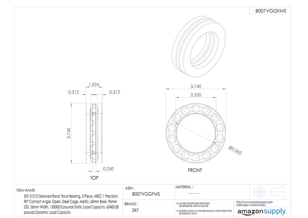 51212 SKF Axial Rillenkugellager Bearing 60x95x26mm