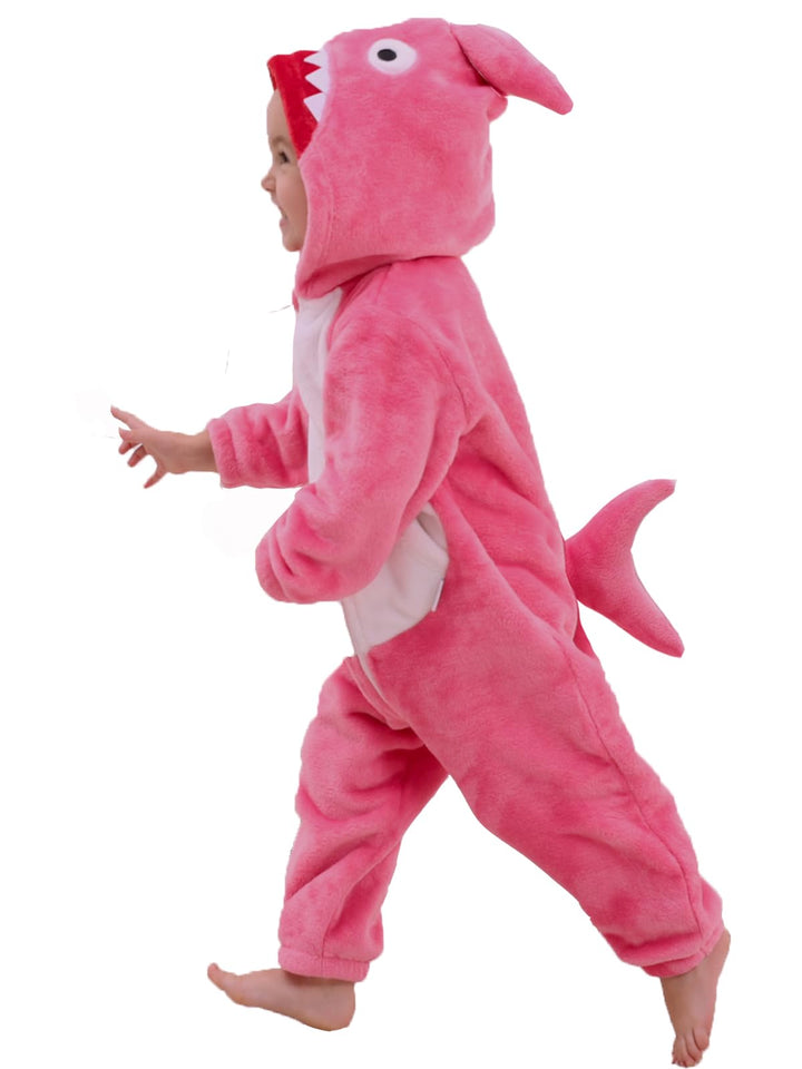 LOLANTA Kinder Hai Kostüm, Jungen Tier Flanell Strampler Overall mit Kapuze 1-2 Jahre Rosa, 1-2 Jahr