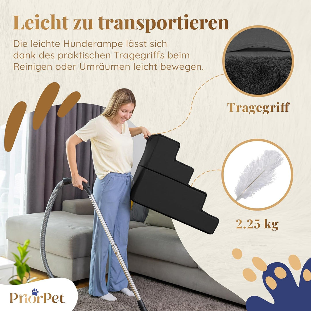 Hundetreppe für Bett und Sofa - 4 Stufen Hunderampe 58cm Hoch - Schaumstoff für Kleine Hunde - Siche