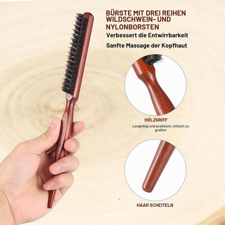 BESTOOL Haarbürste, 100% Wildschweinborsten Bürste für Damen, Herren, Kinder, Naturborsten Haarbürst