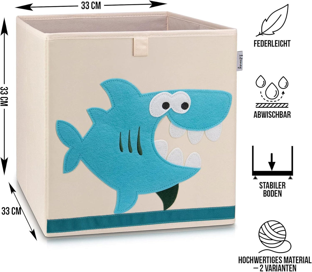 LIFENEY Aufbewahrungsbox im 2er Set Hai I Doppelpack Spielzeugbox mit Tiermotiv passend für Würfelre