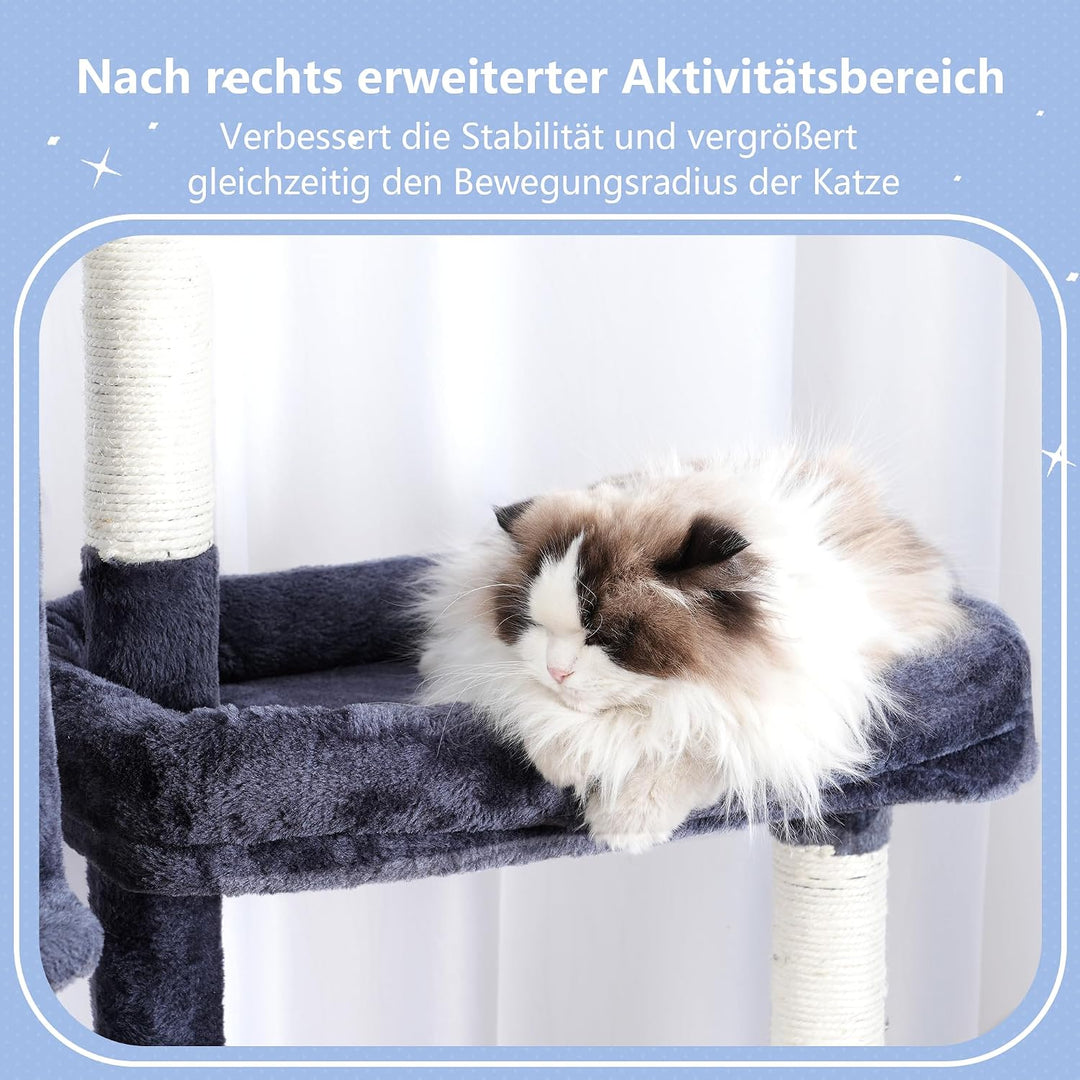 Hey-brother XXL Kratzbaum für gross Katzen, 180 cm hoch Stabil Katzenbaum mit rechts erweitert mit 3