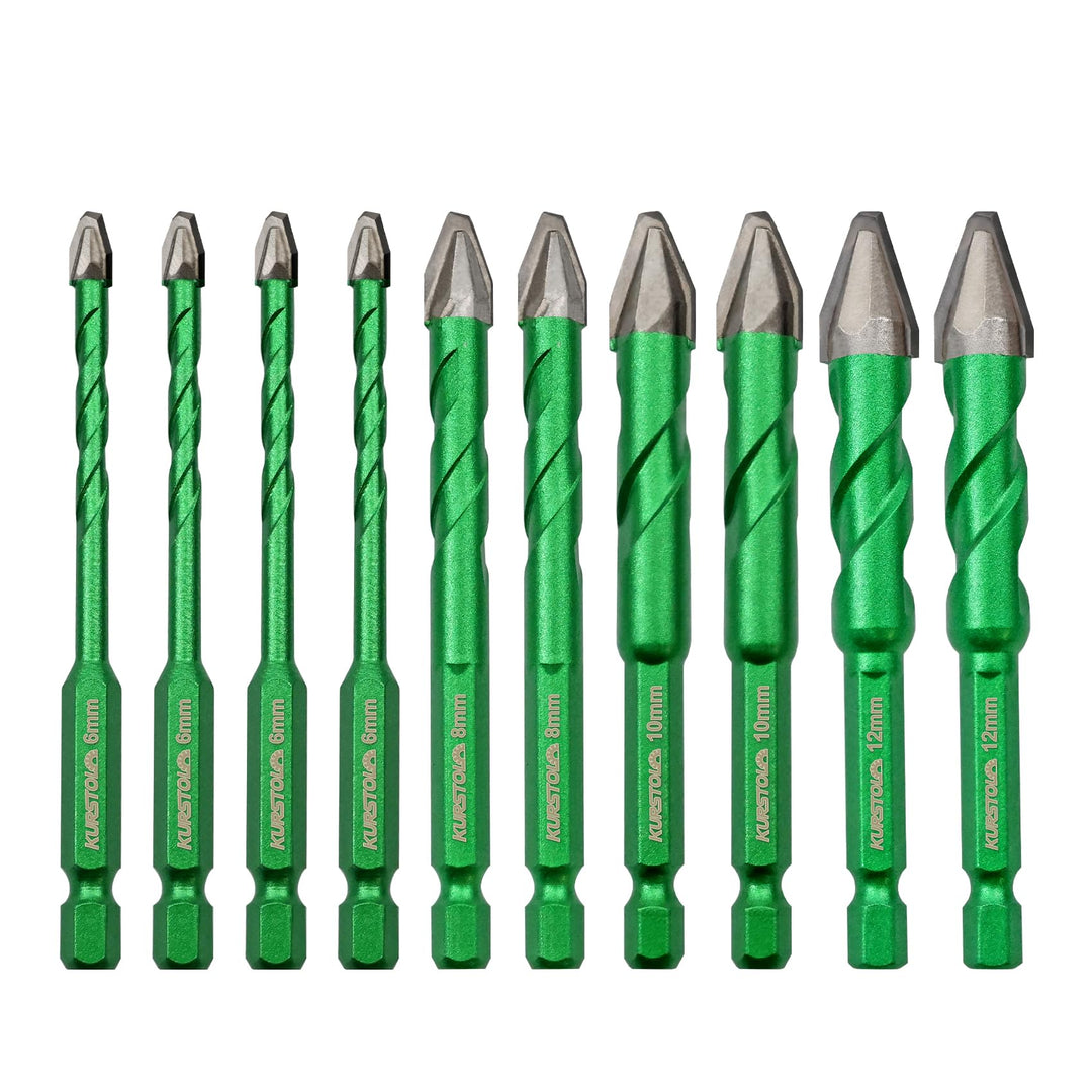 KURSTOL Schrägkopf Exzenterbohrer Set - 10 Stück Fliesenbohrer Glasbohrer Set für Holz Kunststoff Ma