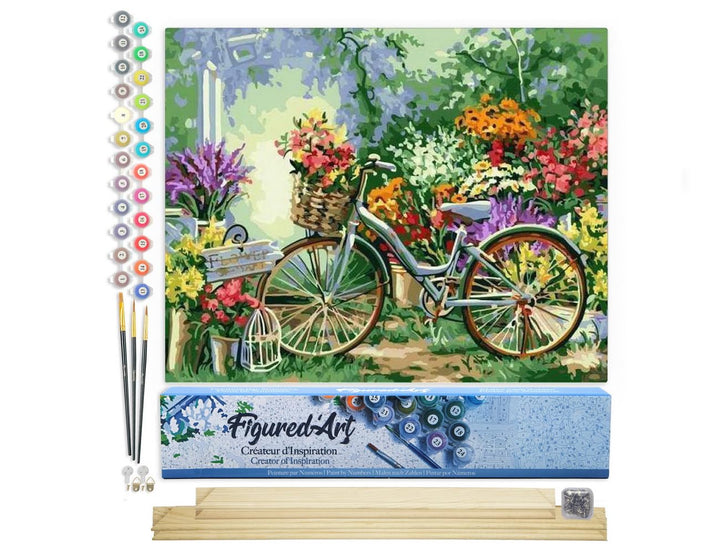Figured'Art Malen Nach Zahlen Erwachsene Mit Rahmen Blumen und Fahrräder - Paint by Numbers Basteln