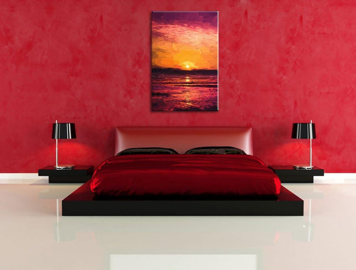Pixxprint Sonnenaufgang über Meer als Leinwandbild/Grösse: 100x70 cm/Wandbild/Kunstdruck/fertig besp