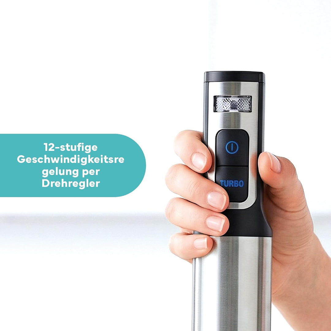 ARIVA Stabmixer 1200W Edelstahl – Handmixer mit LED-Display & Timer, Titan-beschichtete Klingen, 12