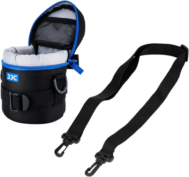 JJC Deluxe Objektiv Tasche mit 1 x Umhängeband, Wasserabweisend, Schwarz, passt Objektiv Durchmesser