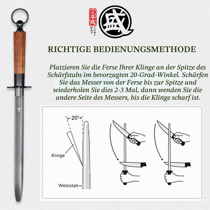 MITSUMOTO SAKARI 40 cm japanischer Profi-Wetzstahl, flacher Wetzstahl, hoher Kohlenstoffgehalt, geei