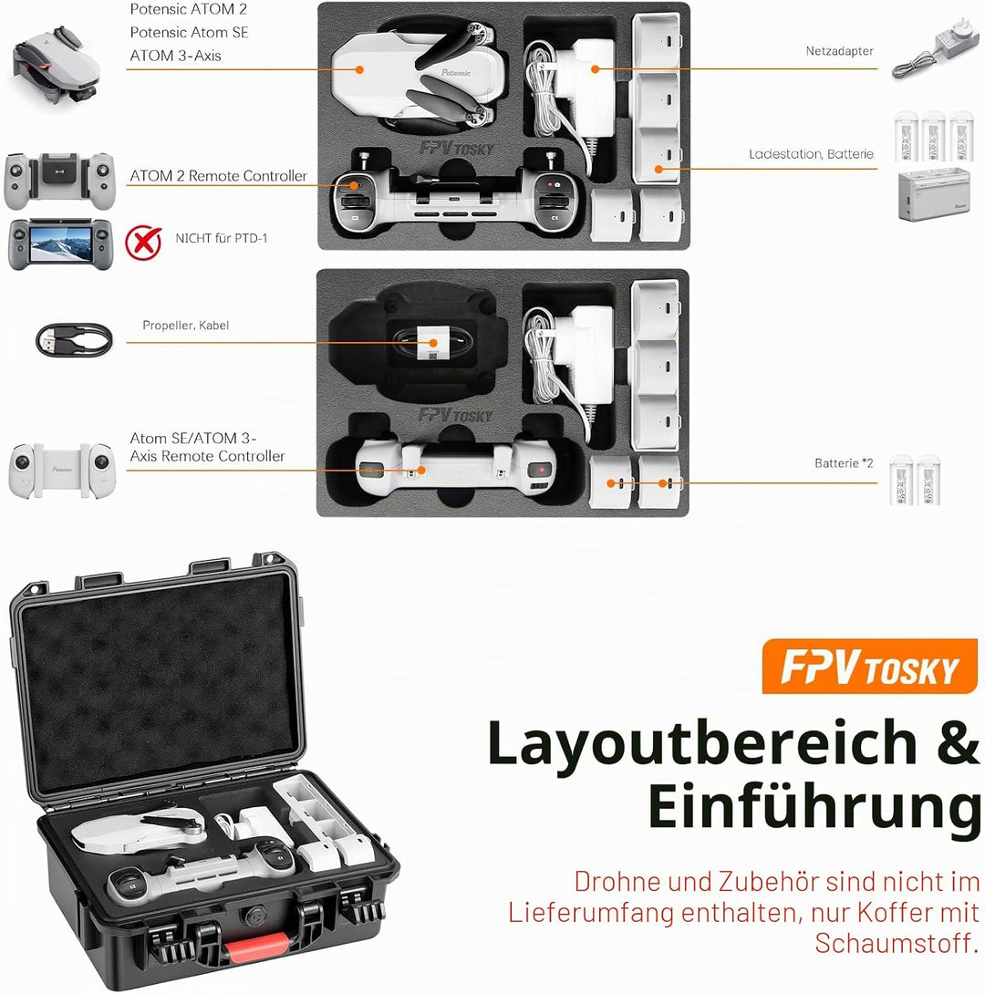 FPVtosky Hartschalenkoffer für Potensic Atom 2 / Atom Drohne, Aufbewahrungstasche für Atom/Atom 2/SE