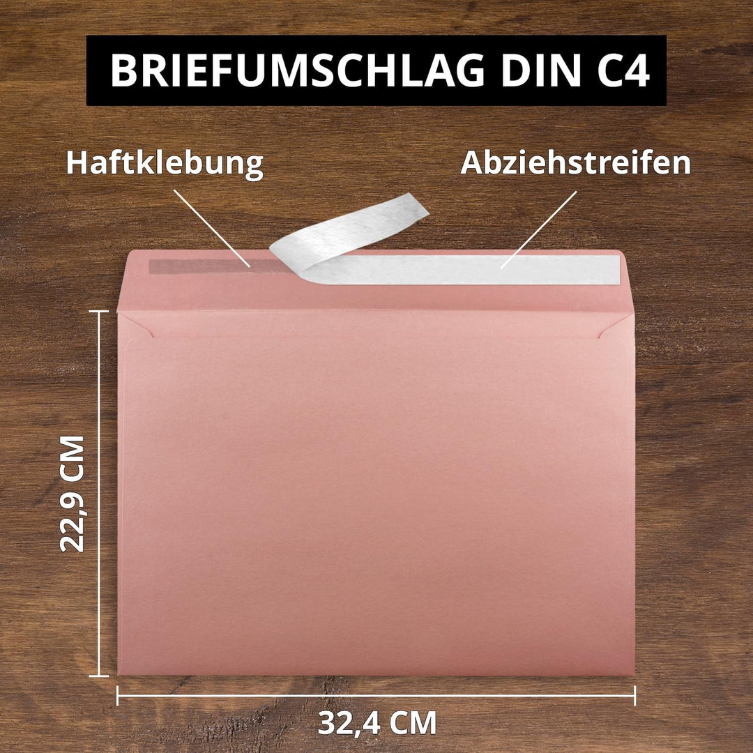 400x grosse XXL Briefumschläge DIN C4 in Alt-Rosa - 22,9 x 32,4 cm - Haftklebung ohne Fenster - Vers