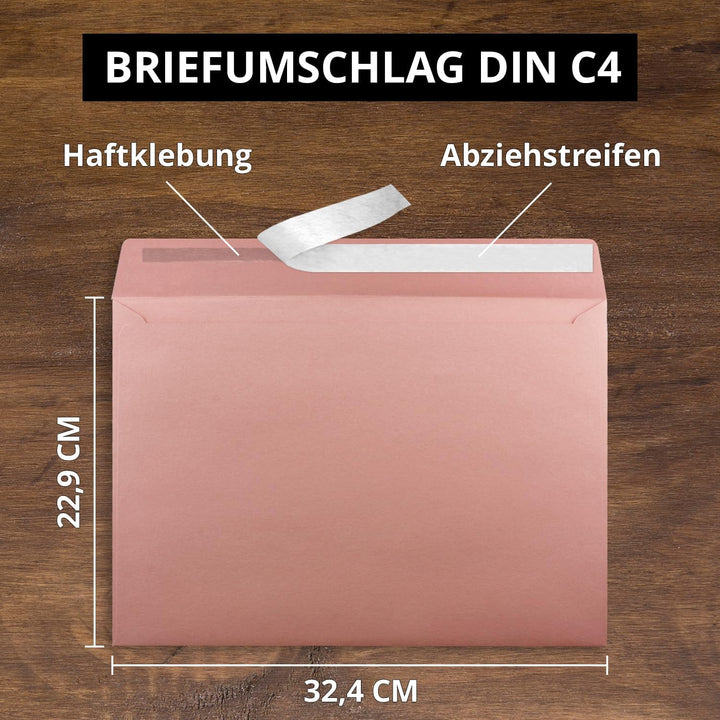 400x grosse XXL Briefumschläge DIN C4 in Alt-Rosa - 22,9 x 32,4 cm - Haftklebung ohne Fenster - Vers