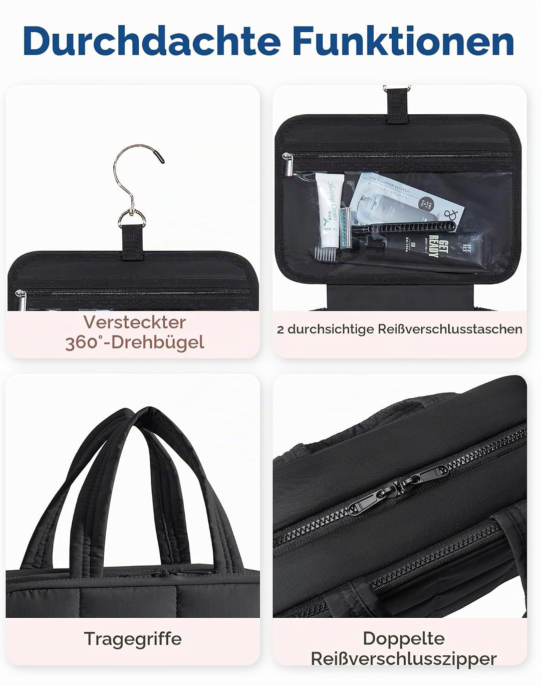 BAGSMART Kulturbeutel zum Aufhängen, Kulturtasche für Damen, Kosmetiktasche Gross, Toilettentasche D