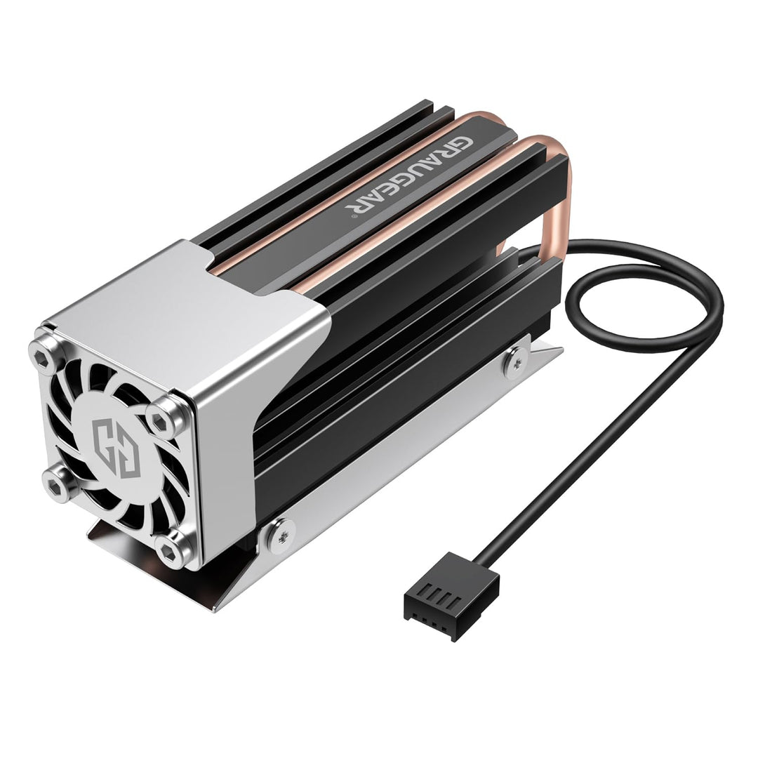 GRAUGEAR | Heatpipe Kühler mit Lüfter | Kühlköper für M.2 NVMe (2280) | aktive | 25mm PWM-Lüfter | g