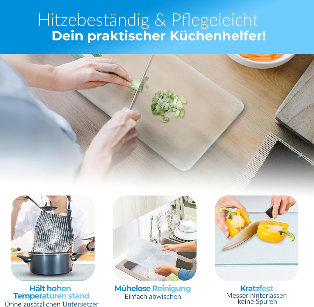 2-er Set Schneidebrett Glas 50x40, Rutschfest mit Füsse, Glasschneidebrett ohne Mikroplastik, hygien