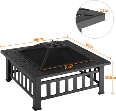 Yaheetech Feuerschale mit Funkenschutz 86x86x54cm, 3 in 1 Multifunktional Feuerkorb mit Deckel & Sch